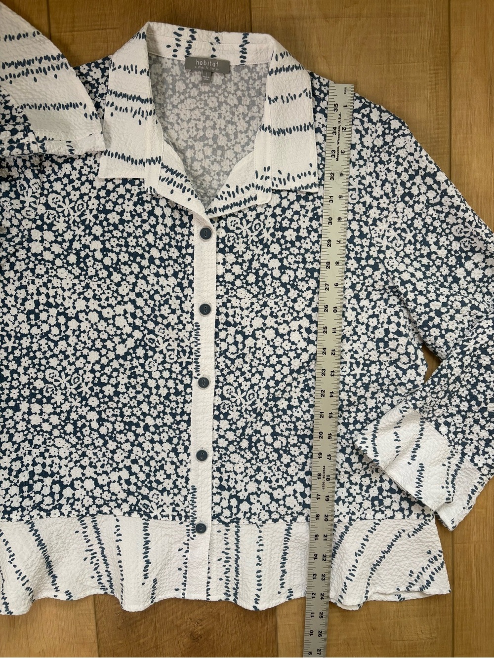 Habitat Navy and White Coastal Floral Long Sleeve Button Shirt. Size Large - Picture 10 of 12